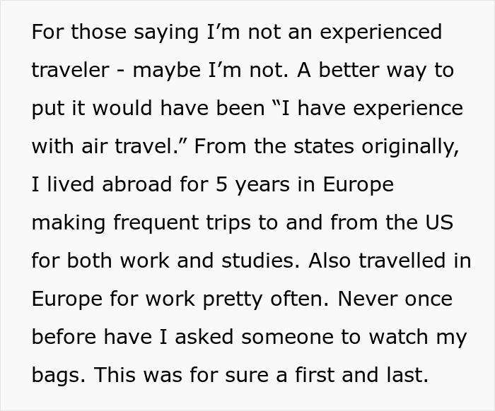 Man Is Puzzled That A Woman Turned Down His Request To Watch His Belongings At The Airport While He Uses The Restroom
