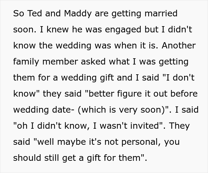 "Would I Be The [Jerk] For Not Sending A Gift For A Wedding I Wasn't Invited To?"