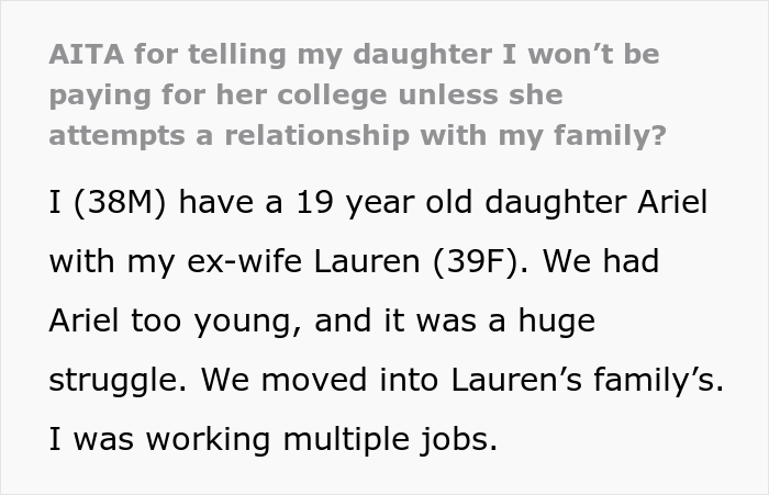 Dad Asks If He's A Jerk For Teaching Daughter A Lesson Of Respect To His New Wife And Kid By Refusing To Pay For Her College
