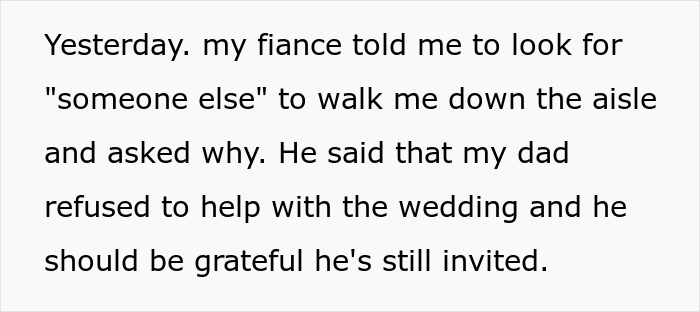 Man Is Offended His Fianc&eacute;e Doesn&rsquo;t Care He Is Uncomfortable With Her Dad Walking Her Down The Aisle