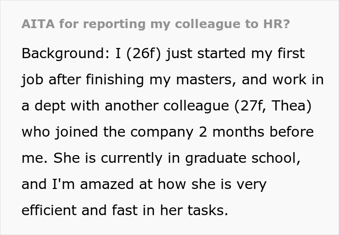 26 Y.O. Woman Reports Her Coworker To HR For Creating "An Overly Hostile Work Environment," Folks Online Call Her The Jerk