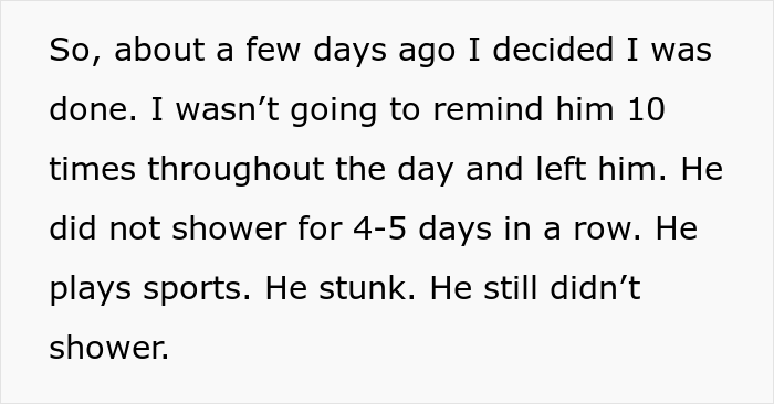 Mom Has Enough Of Her Son Forgetting To Shower And Just Stops Reminding Him, Asks If She Was A Jerk After He Got Humiliated