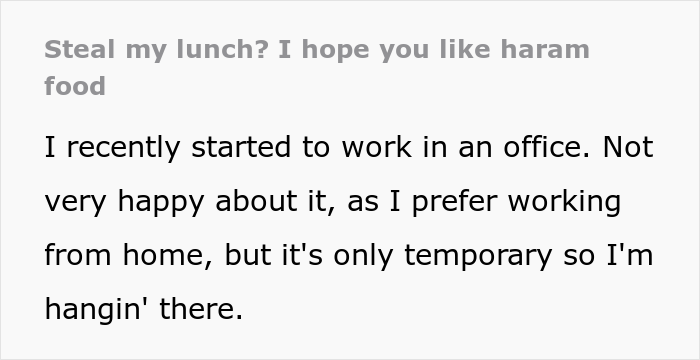 "The Office Was Set Off By Bloody Screams": Employee Is Sick And Tired Of Muslim Coworker Stealing Their Food, Puts Pork In It
