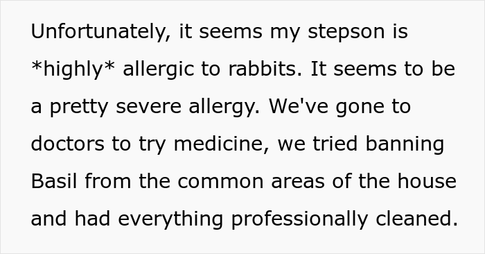 “Am I The Jerk For Making My Daughter Move Her Pet Rabbit Outside Due To My Stepson’s Allergies?” “Am I The Jerk For Making My Daughter Move Her Pet Rabbit Outside Due To My Stepson’s Allergies?”