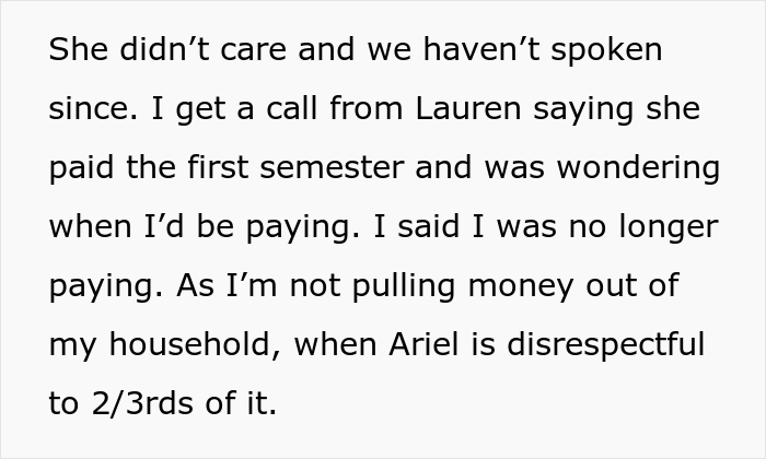 Dad Asks If He's A Jerk For Teaching Daughter A Lesson Of Respect To His New Wife And Kid By Refusing To Pay For Her College