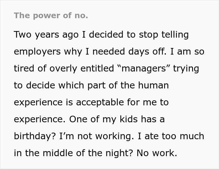 Person Explains Why He Stopped Telling Bosses Why He Needs A Day Off And Why There's Nothing They Can Do About It