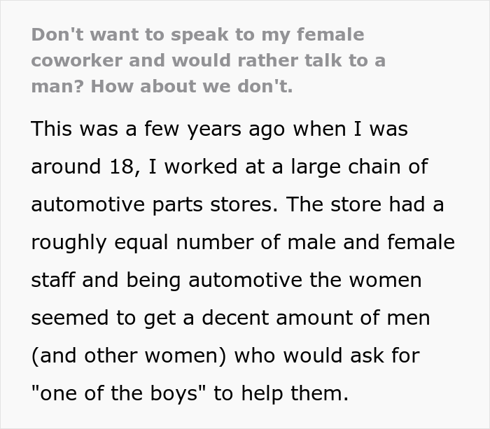 Sexist Customer Demands Female Employee Get "One Of The Boys'', They Maliciously Comply Sexist Customer Demands Female Employee Get "One Of The Boys'', They Maliciously Comply