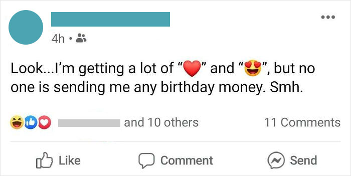 Social media post showing a ridiculous birthday request for money, highlighting spoiled people’s demands on their birthday.