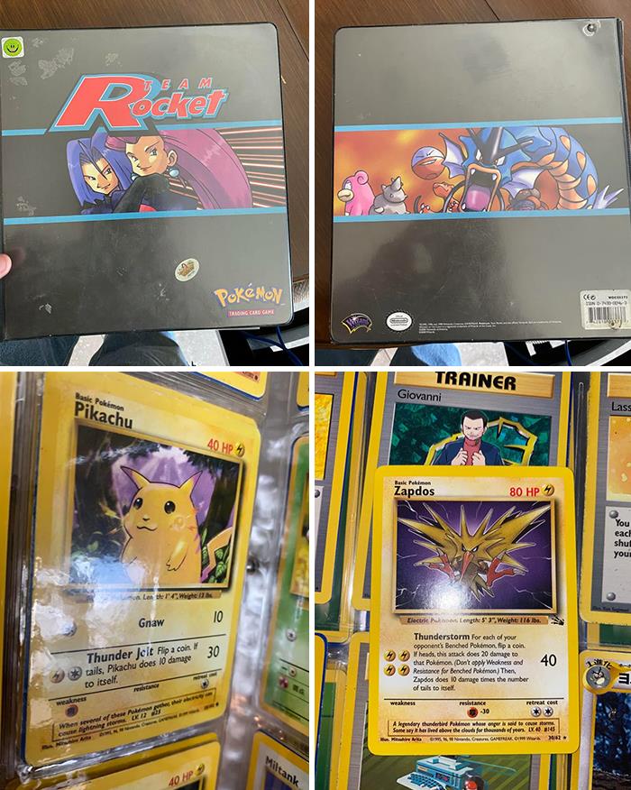 Archivador lleno con la primera edición de cartas pokémon