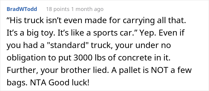 Family Drama Ensues After Brother Refused To Lend His Sibling His New Truck To Transport 3,000 Lb. Of Concrete