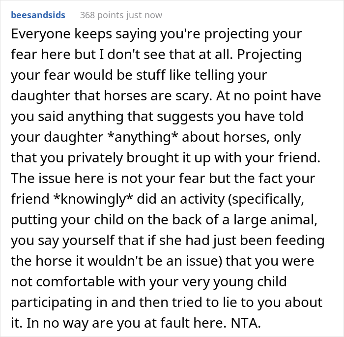 Mom Online Asks If She Was Too Harsh To Her Friend After She Confessed Taking Her 4 Y.O. Daughter To See Horses Mom Online Asks If She Was Too Harsh To Her Friend After She Confessed Taking Her 4 Y.O. Daughter To See Horses