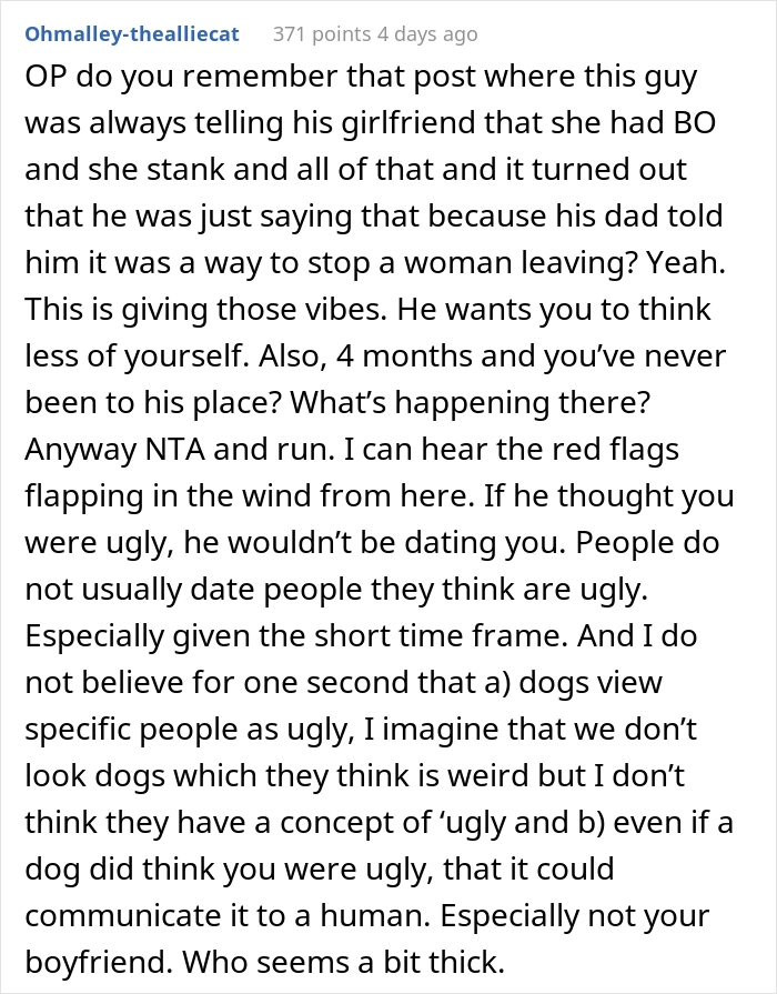 Woman Storms Out From A Dinner With Boyfriend After He Claims His Dog Thinks She's Ugly