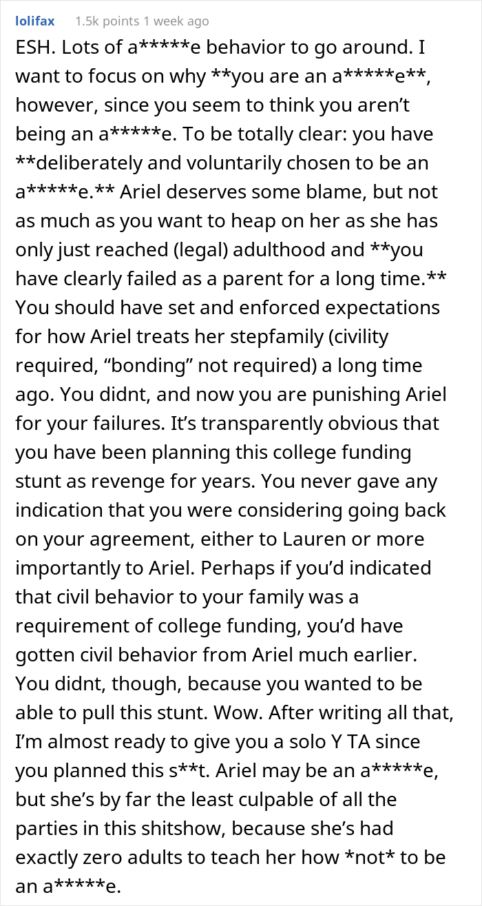 Dad Asks If He's A Jerk For Teaching Daughter A Lesson Of Respect To His New Wife And Kid By Refusing To Pay For Her College