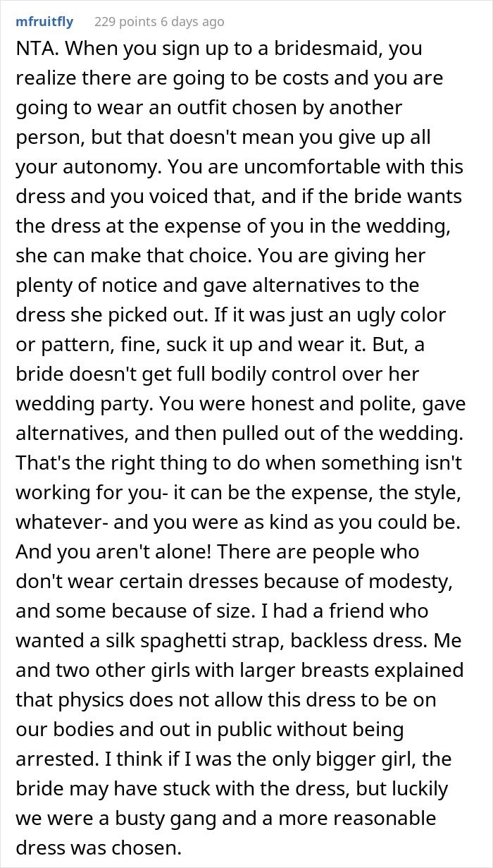 "It Would Be Genuinely Embarrassing For Me To Wear The Dress": Bride Livid After Bridesmaid Drops Out Because Of The Dress "It Would Be Genuinely Embarrassing For Me To Wear The Dress": Bride Livid After Bridesmaid Drops Out Because Of The Dress