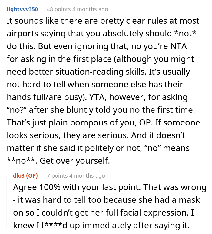 Man Is Puzzled That A Woman Turned Down His Request To Watch His Belongings At The Airport While He Uses The Restroom