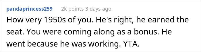 "How Very 1950s Of You": Woman Gets A Reality Check After Taking Husband's First Class Seat And Making Him Fly Coach