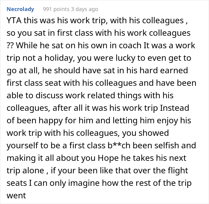 "How Very 1950s Of You": Woman Gets A Reality Check After Taking Husband's First Class Seat And Making Him Fly Coach