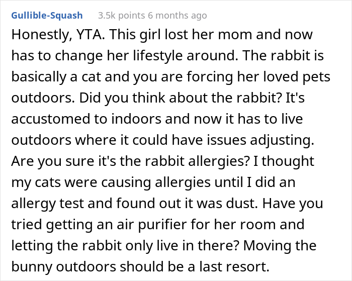 “Am I The Jerk For Making My Daughter Move Her Pet Rabbit Outside Due To My Stepson’s Allergies?” “Am I The Jerk For Making My Daughter Move Her Pet Rabbit Outside Due To My Stepson’s Allergies?”