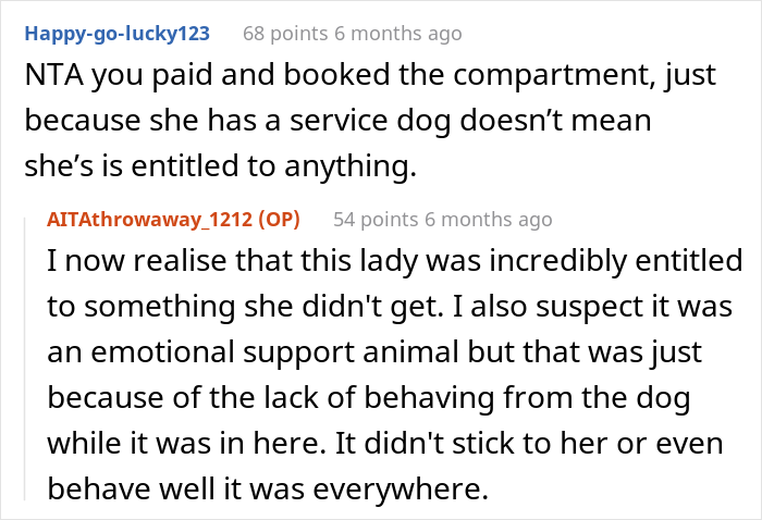 Traveler Is Told She Was Wrong For Asking A Woman With A Service Dog To Leave Her Compartment She Paid For So She Wants The Internet’s Opinion Traveler Is Told She Was Wrong For Asking A Woman With A Service Dog To Leave Her Compartment She Paid For So She Wants The Internet’s Opinion