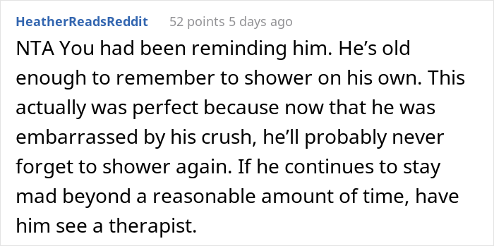 Mom Has Enough Of Her Son Forgetting To Shower And Just Stops Reminding Him, Asks If She Was A Jerk After He Got Humiliated