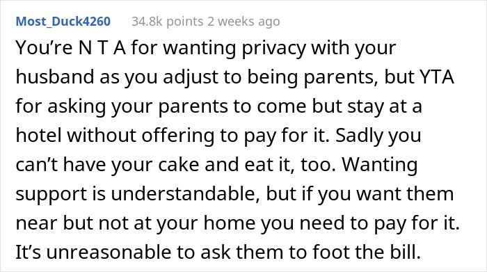 Pregnant Woman Asks For Parents&rsquo; Help For A Few Weeks, Refuses To Let Them Stay At Her House Because She Wants Privacy
