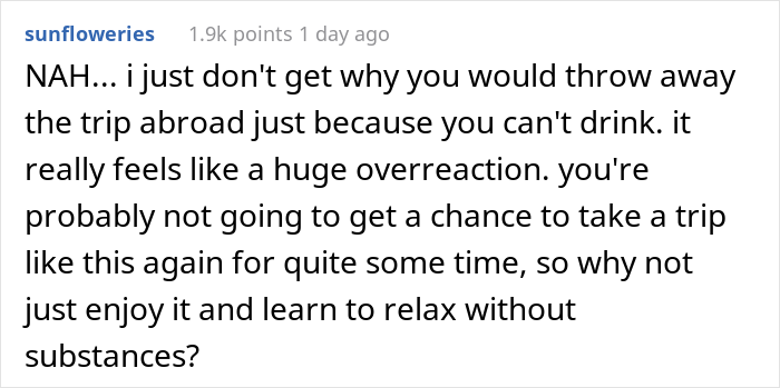 Husband Asks If He Is Wrong For Cancelling Trip As His Pregnant Wife Asked Him To Not Drink Any Alcohol