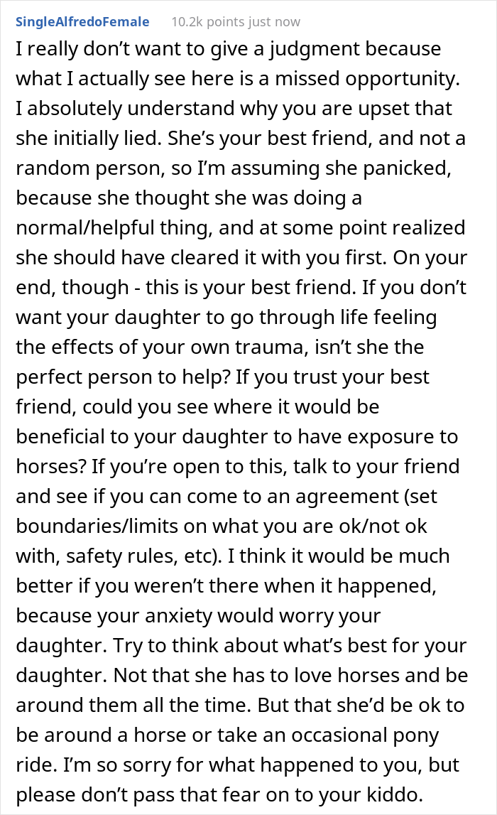 Mom Online Asks If She Was Too Harsh To Her Friend After She Confessed Taking Her 4 Y.O. Daughter To See Horses Mom Online Asks If She Was Too Harsh To Her Friend After She Confessed Taking Her 4 Y.O. Daughter To See Horses