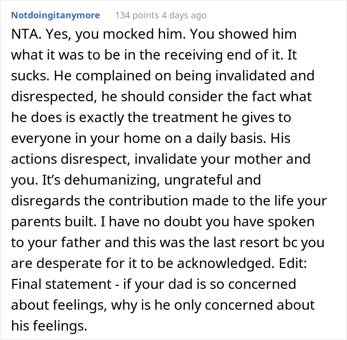 Teen Dresses Up Like Her Dad And Starts Imitating Him To Show Him How Insufferable He's Being, Family Drama Ensues Teen Dresses Up Like Her Dad And Starts Imitating Him To Show Him How Insufferable He's Being, Family Drama Ensues