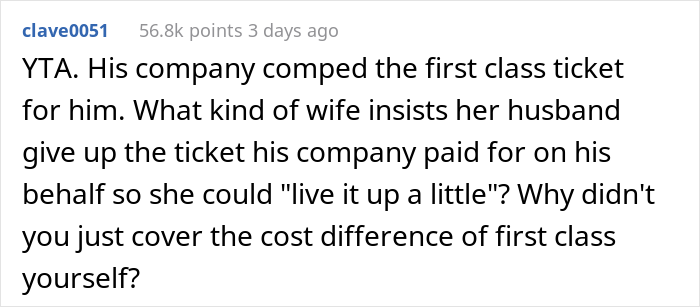 "How Very 1950s Of You": Woman Gets A Reality Check After Taking Husband's First Class Seat And Making Him Fly Coach