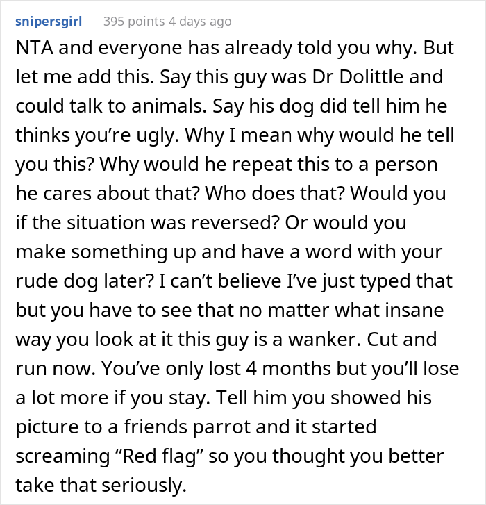 Woman Storms Out From A Dinner With Boyfriend After He Claims His Dog Thinks She's Ugly