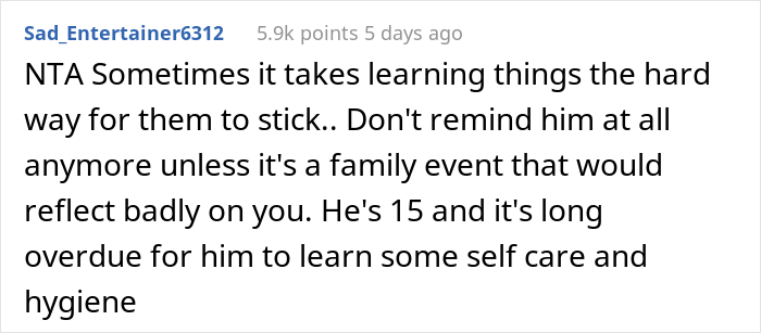Mom Has Enough Of Her Son Forgetting To Shower And Just Stops Reminding Him, Asks If She Was A Jerk After He Got Humiliated