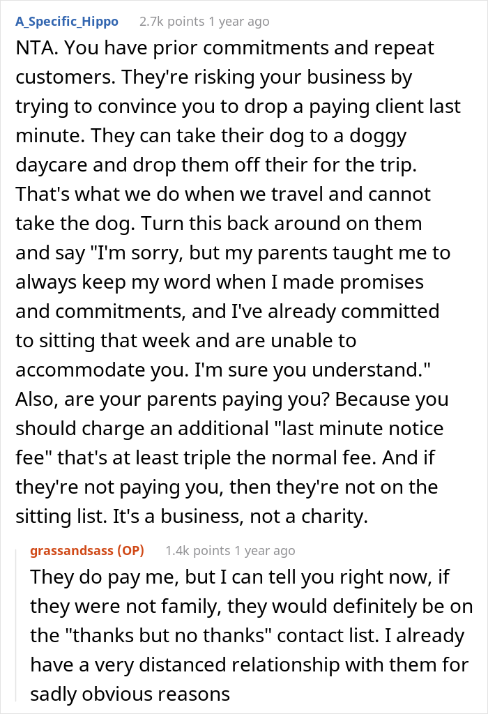 Woman Refuses To Let Down A Client Who Booked A Year In Advance Just So Parents Can Go On A Dog-Free Trip, Gets Called A Jerk