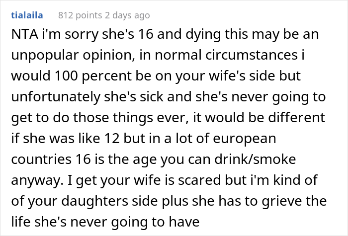 Mom Doesn&rsquo;t Want Her 16 Y.O. Daughter To Drink And Smoke, But Dad Allows Her Because She's Terminally Ill