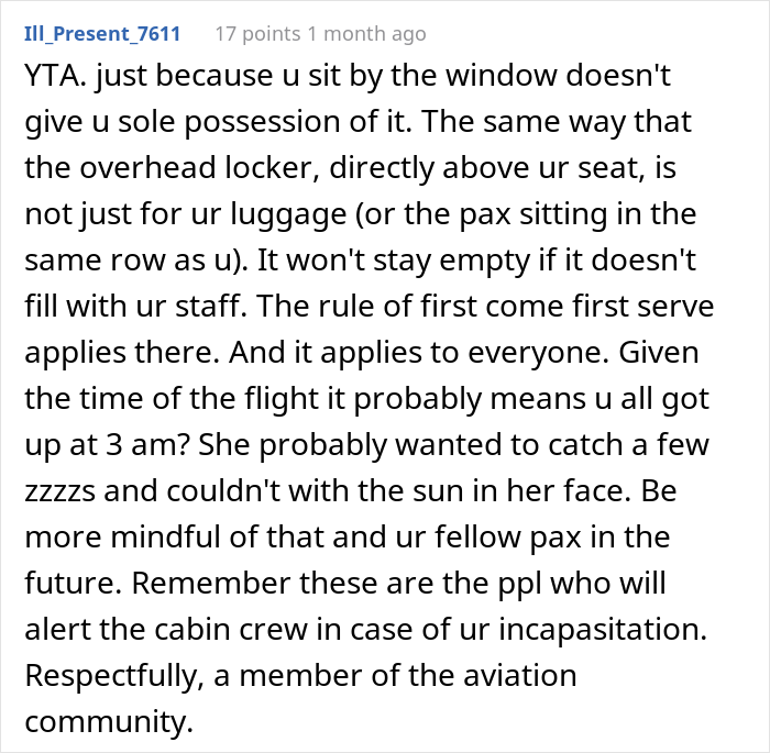 Woman Upset Her Seatmate Refused To Shut The Window Shade As They Paid Extra $30 For The Window Seat
