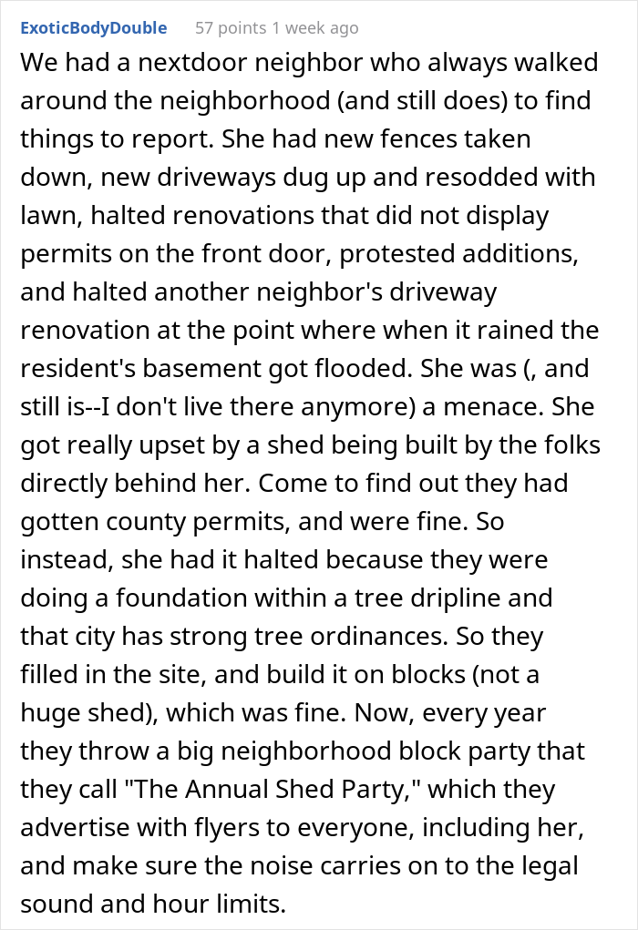 Woman Is Upset That Neighbors’ Shed Is Too Big, Calls Inspector, Regrets It When They Maliciously Comply Woman Is Upset That Neighbors’ Shed Is Too Big, Calls Inspector, Regrets It When They Maliciously Comply