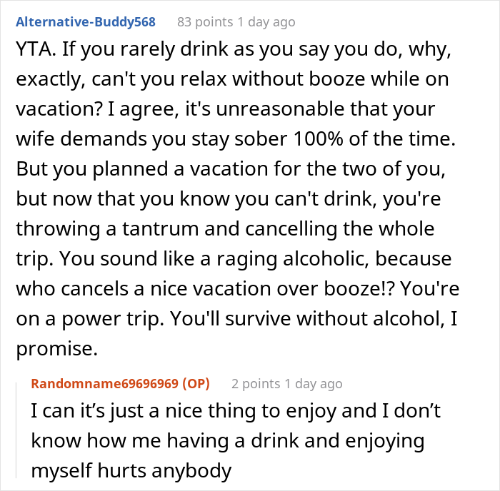 Husband Asks If He Is Wrong For Cancelling Trip As His Pregnant Wife Asked Him To Not Drink Any Alcohol