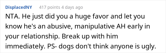 Woman Storms Out From A Dinner With Boyfriend After He Claims His Dog Thinks She's Ugly