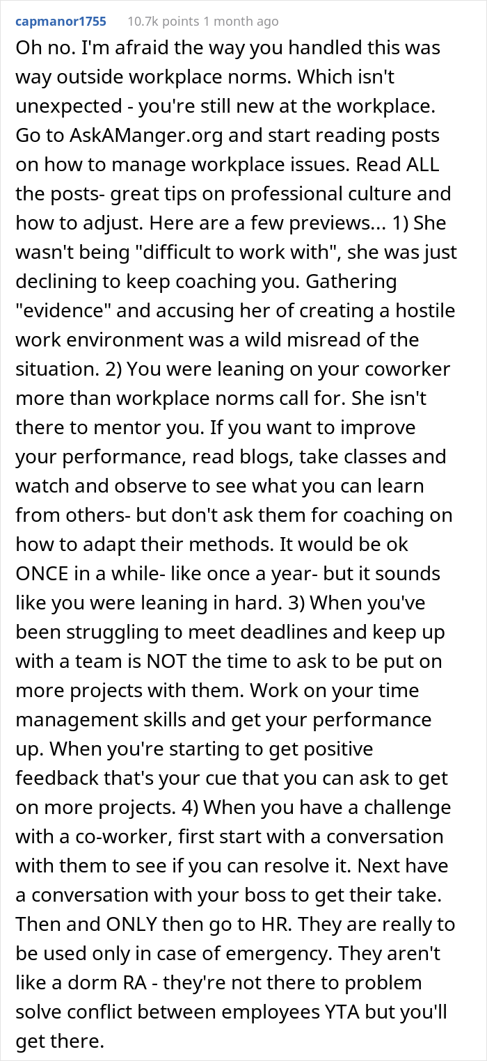 26 Y.O. Woman Reports Her Coworker To HR For Creating "An Overly Hostile Work Environment," Folks Online Call Her The Jerk