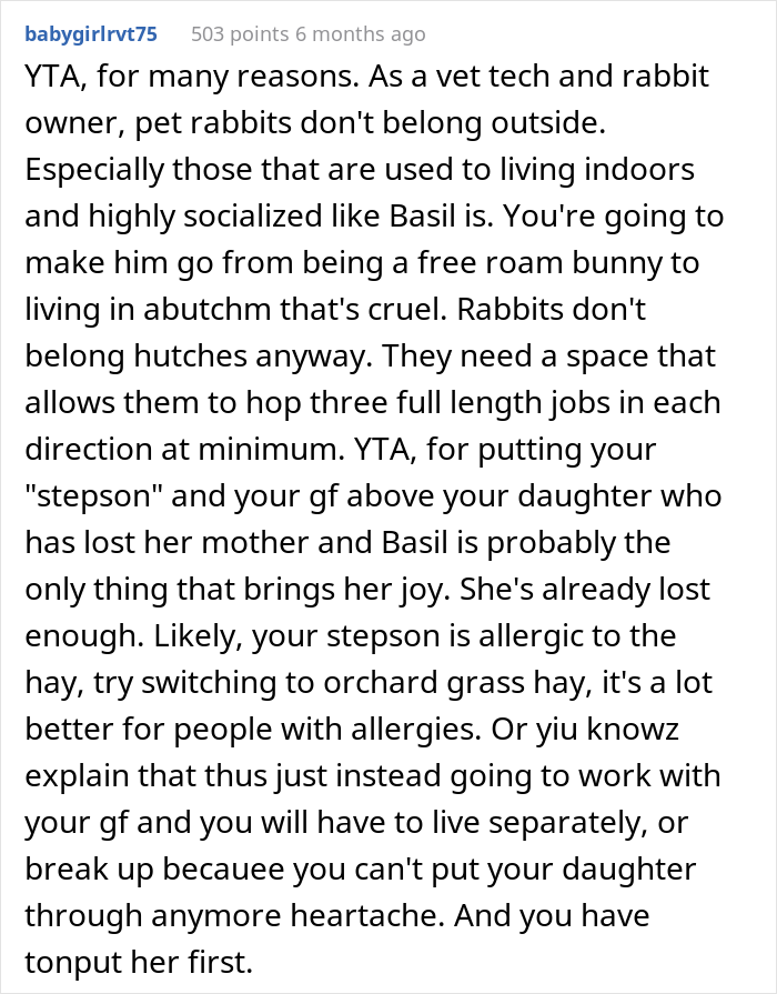 “Am I The Jerk For Making My Daughter Move Her Pet Rabbit Outside Due To My Stepson’s Allergies?” “Am I The Jerk For Making My Daughter Move Her Pet Rabbit Outside Due To My Stepson’s Allergies?”