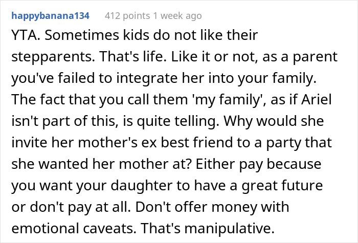 Dad Asks If He's A Jerk For Teaching Daughter A Lesson Of Respect To His New Wife And Kid By Refusing To Pay For Her College