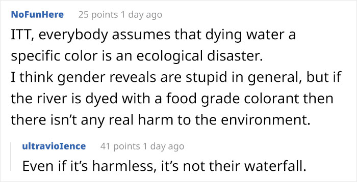 Couple Thought It Was A Good Idea To Dye A Whole Waterfall For Their Gender Reveal Party