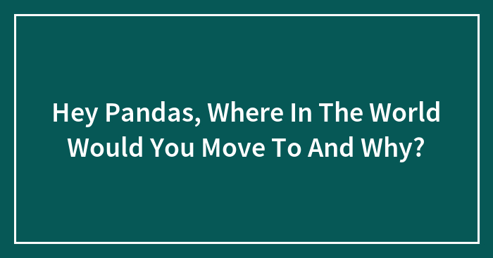 Hey Pandas, Where In The World Would You Move To And Why? (Closed)