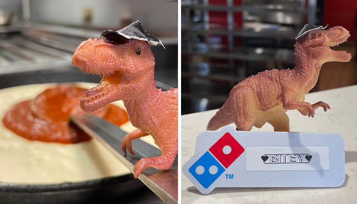 Domino’s Staff Make A Lost Toy Dino An Employee For The Night Until Its Family Come To Bring It Home