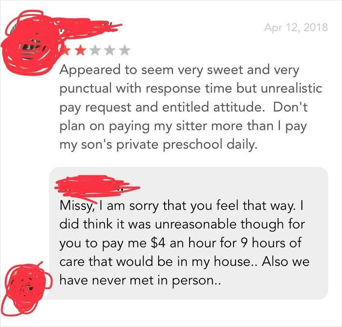 Screenshot of a bad customer review and business response showing customers trying to sabotage businesses with bad reviews.