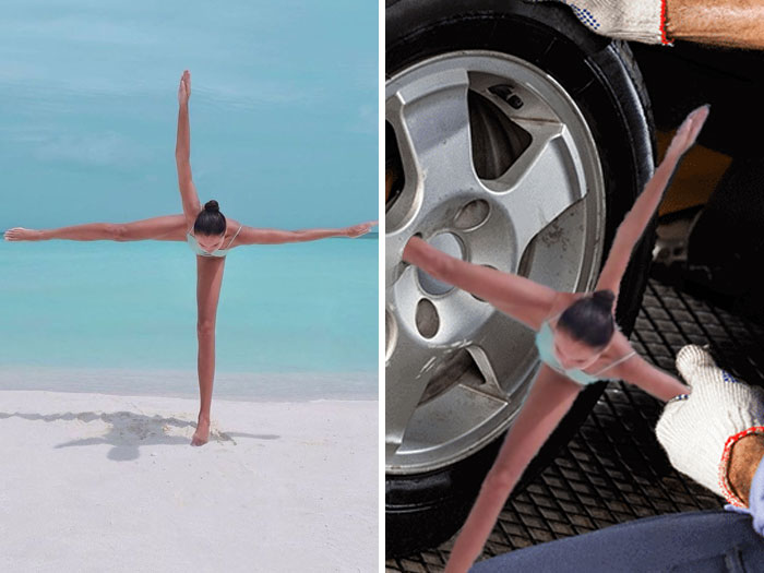 Mujer practicando yoga en la playa