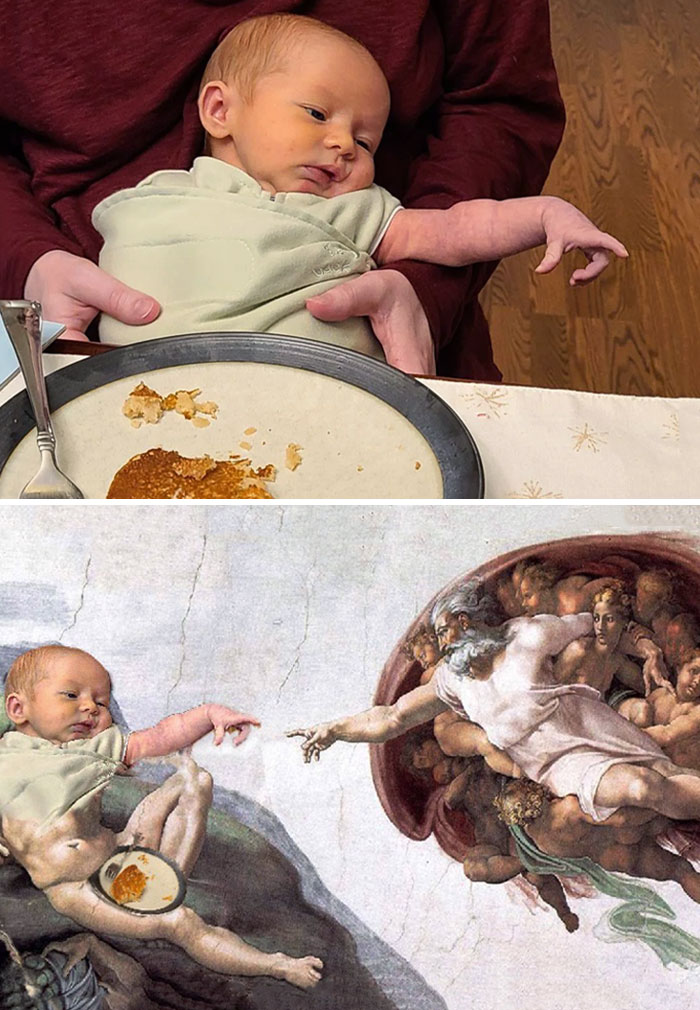 Baby Sleeping At The Breakfast Table