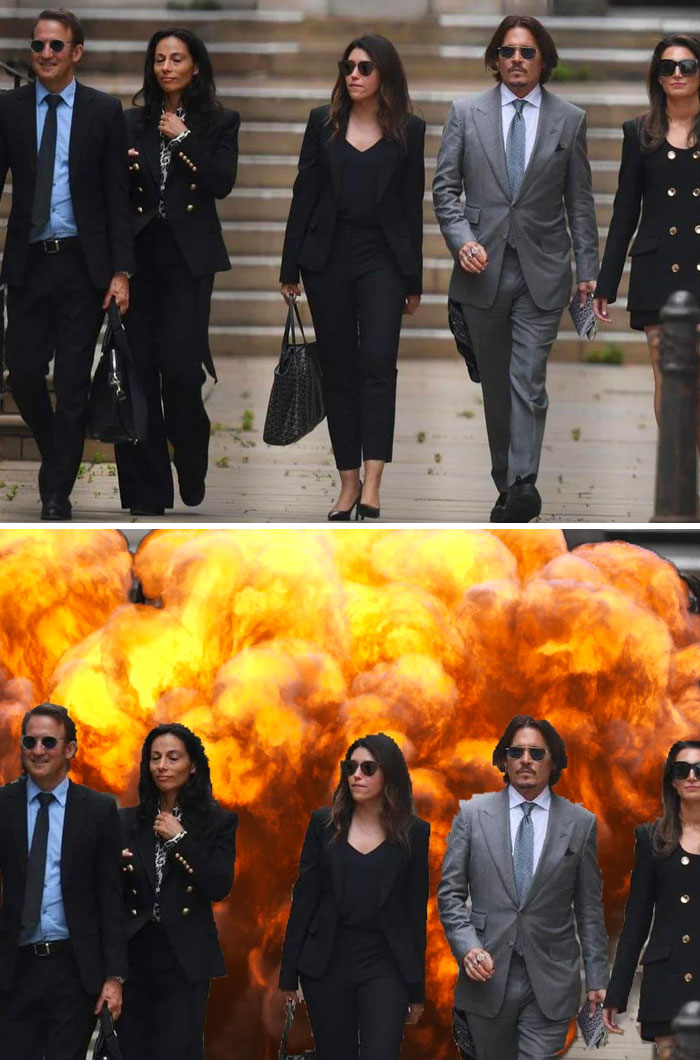 Johnny Depp y sus abogados saliendo del juzgado