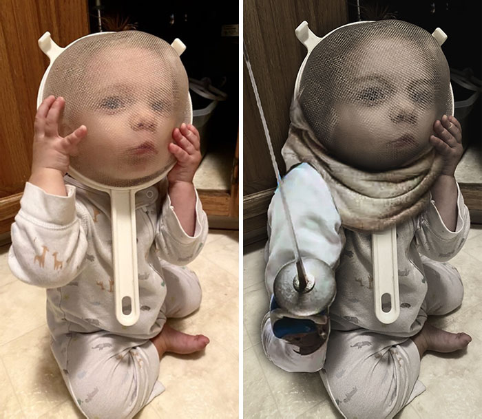 Baby With A Mesh Strainer