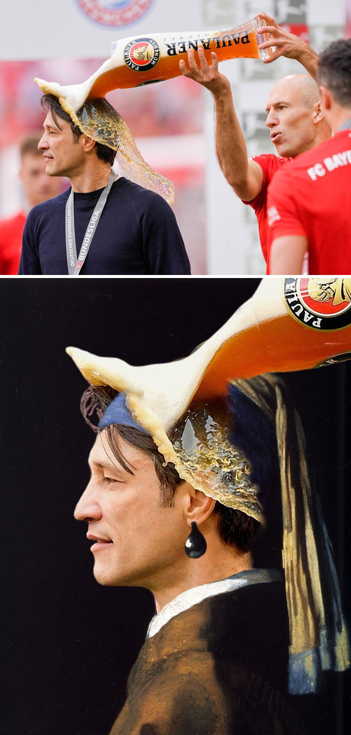 El entrenador de fútbol recibe una ducha de cerveza