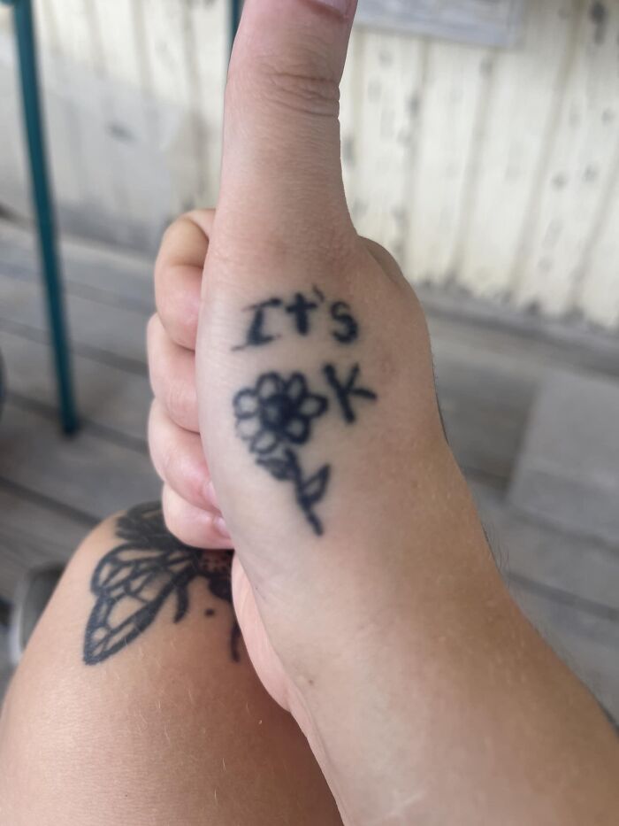 Done Sitting On My Bed With A Bottle Of Pink Whitney By My Late Husband. Tattooing Was Not His Calling